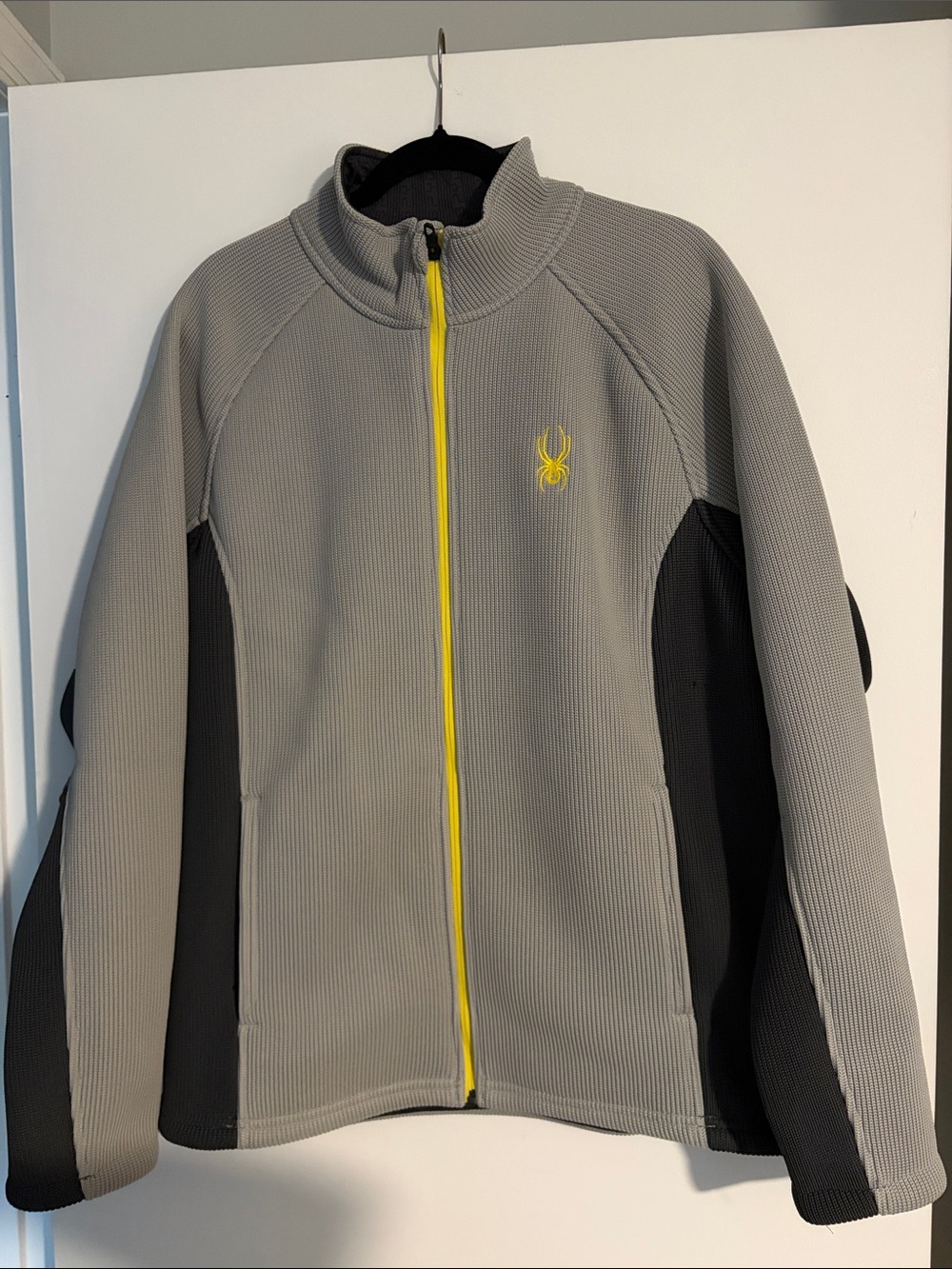 Spyder Men’s Foremost Full Zip Waffle Fleece Jacket Gray Black Yellow L